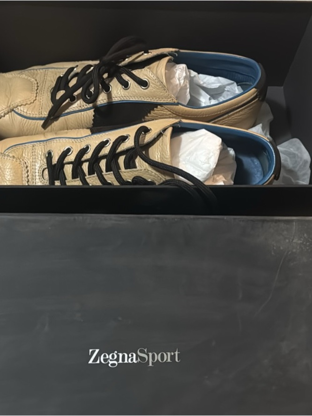 Zegna Sport Men’s Tan Leather Low-Top Sneakers
